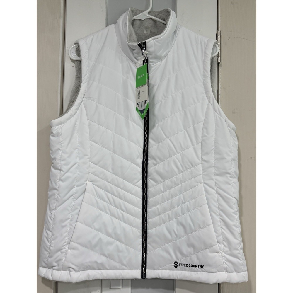 Free Country Women's Reversible Vest Size Large White Gray Fleece Quilted NWT